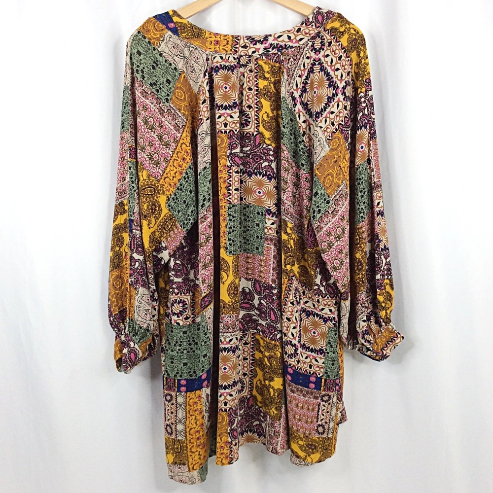 Umgee Patchwork Floral Paisley Mini Dress Women's Size XL Long Sleeve Boho - Picture 3 of 8